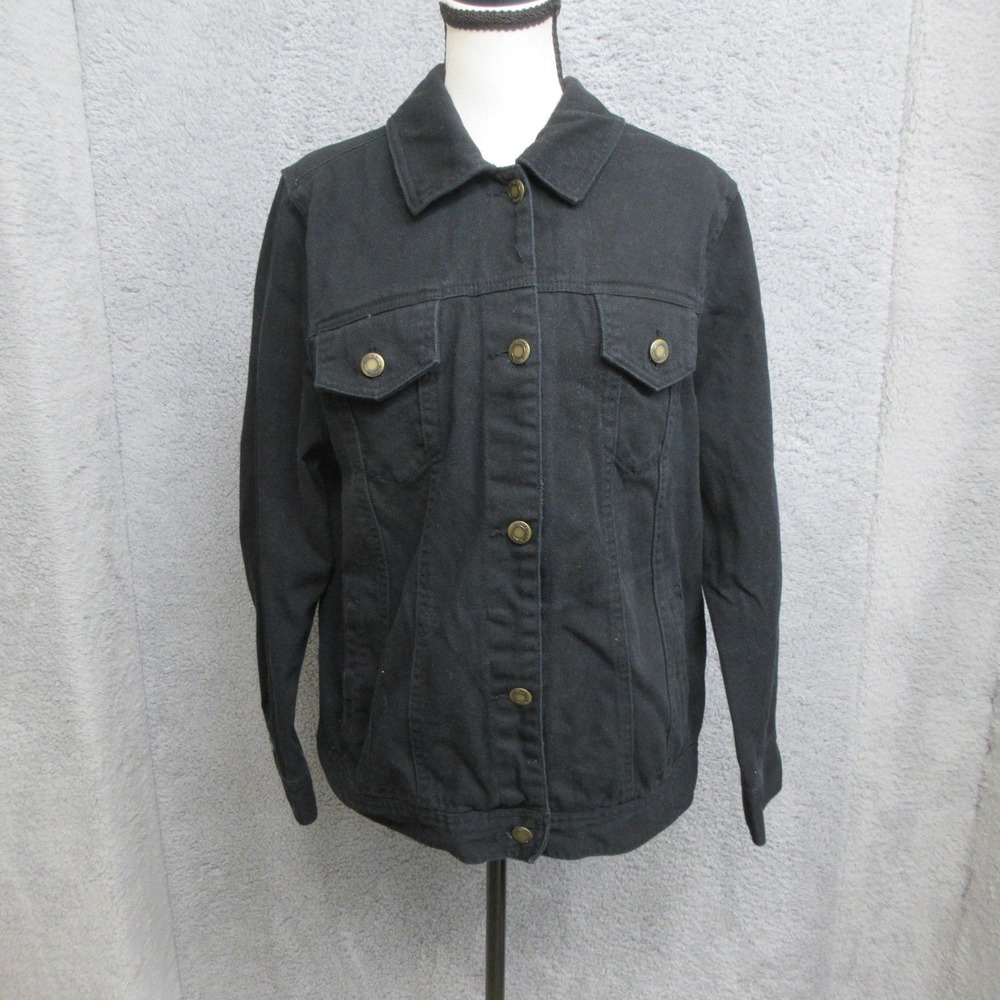 Jessica London Trucker Jean Jacket Women 16W Black Denim Plus Size Cotton Coat
